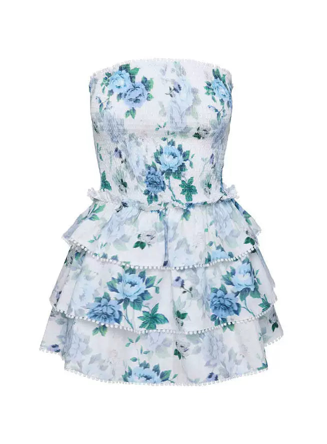 Princess Polly's new design is a pleated waist cinching multi-layer ruffle edge strapless dress for women