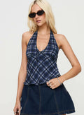 Princess Polly 25 Spring Vintage plaid halter neck strap backless mini suspender skirt