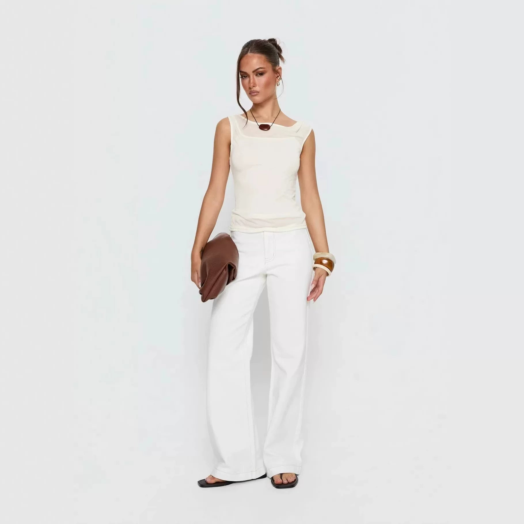 Princess Polly solid color, high-end, simple, versatile, casual style, slimming and slimming figure, sleeveless vest