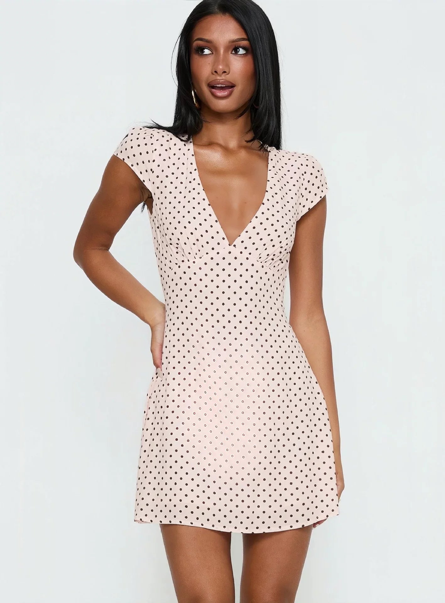 Princess Polly polka dot element V-neck waist slimming lace up dress mini skirt