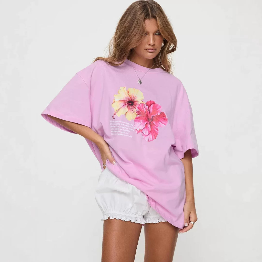 Australian floral print short sleeved T-shirt Princess Polly's new women's breathable and versatile 2025 summer top