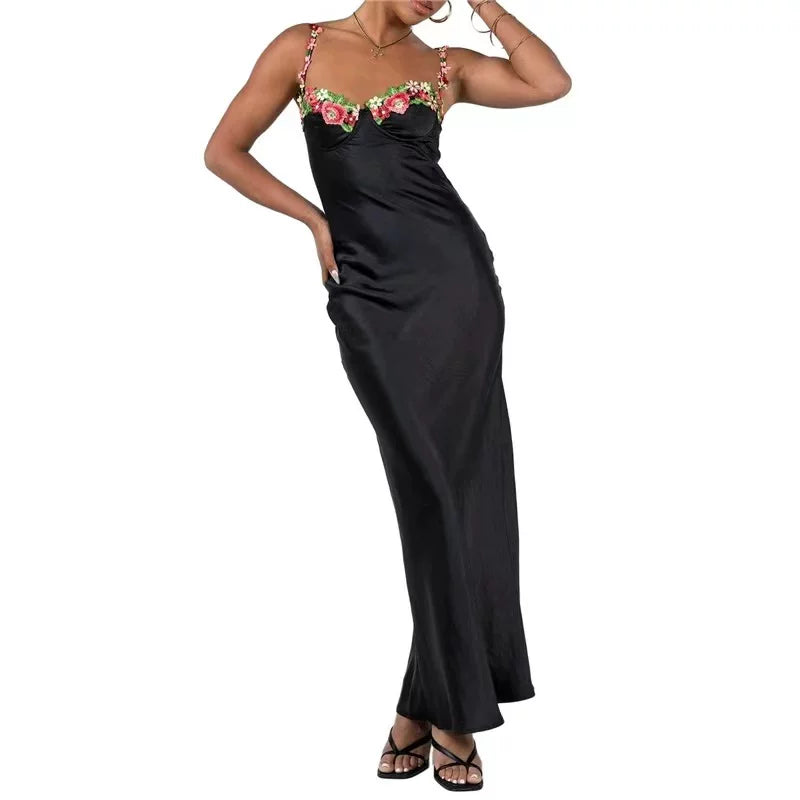 Princess Polly European and American hot girl sleeveless silk camisole dress embroidered flower wrapped skirt