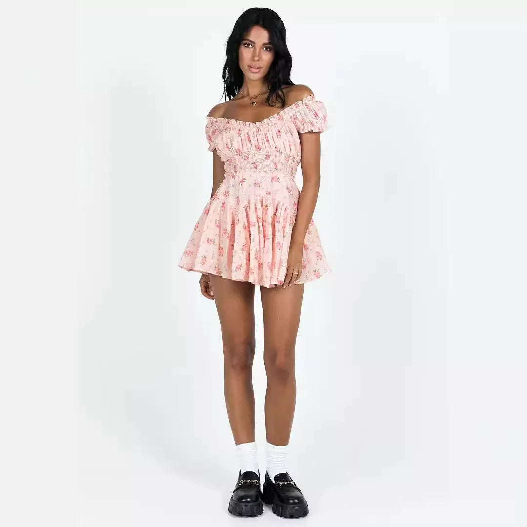 Princess Polly Pink Sweet Printed Lace Edge Off Shoulder One Piece Collar Wooden Earfold jumpsuit