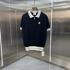 Casablanca Solid Knit Polo Shirt - Navy / White