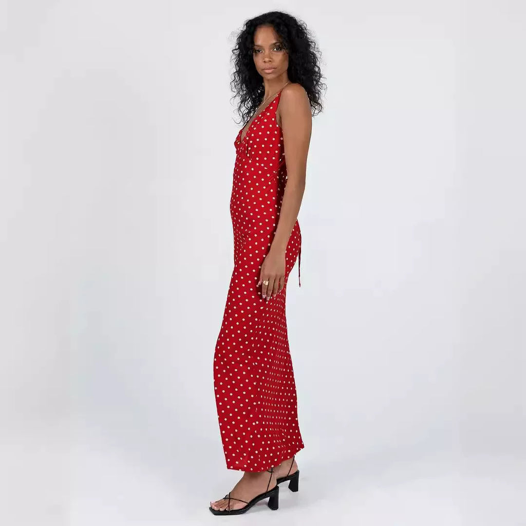 Princess Polly European spicy girl red polka dot retro texture waist cinching mini beach dress