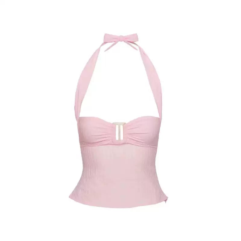 Princess Polly Jasmine Sauce Retro American Strap Hanging Neck Sleeveless Pink Strap Top Slimming Top