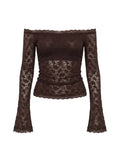 Princess Polly Brown One Shoulder Trumpet Sleeves Lace T-shirt with Slimming Denim Pants