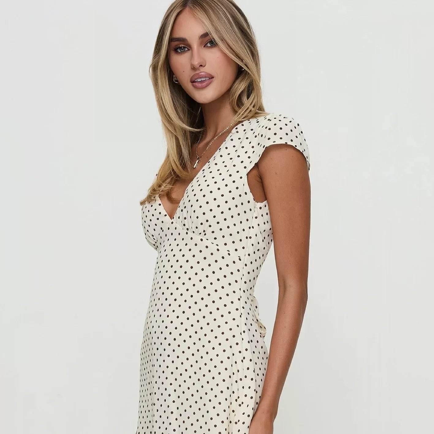 Princess Polly polka dot element V-neck waist slimming lace up dress mini skirt