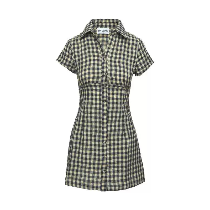 Princess Polly College Style Casual Simple Checkered Cotton Shirt Dress Short Skirt