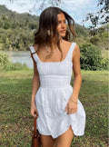 Princess Polly European Hot Girl White Retro Pure Cotton Texture Waist Mini Square Neck Dress