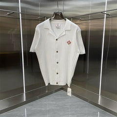 Casablanca Ribbed Knit Button-Down Shirt - White