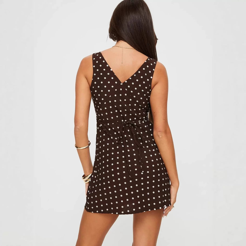 Princess Polly French sexy polka dot print dress sleeveless vest tied waist A-line skirt