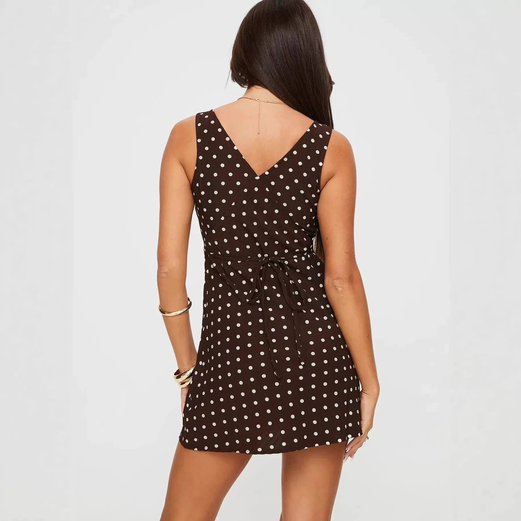 Princess Polly French sexy polka dot print dress sleeveless vest tied waist A-line skirt