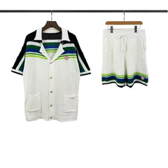 Casablanca Green & Navy Stripe Knit Set - White / Green / Navy