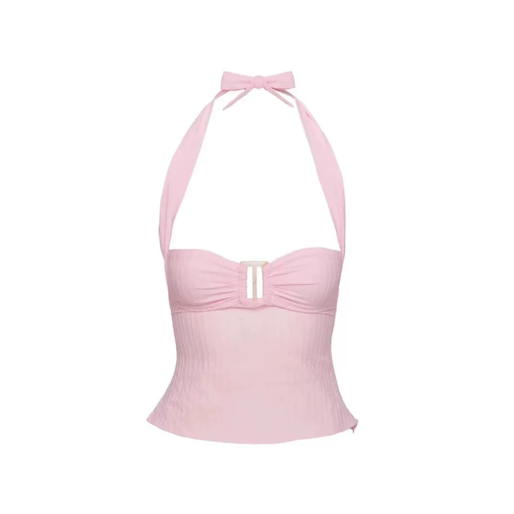 Princess Polly Jasmine Sauce Retro American Strap Hanging Neck Sleeveless Pink Strap Top Slimming Top