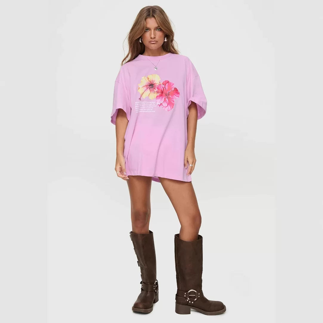 Australian floral print short sleeved T-shirt Princess Polly's new women's breathable and versatile 2025 summer top
