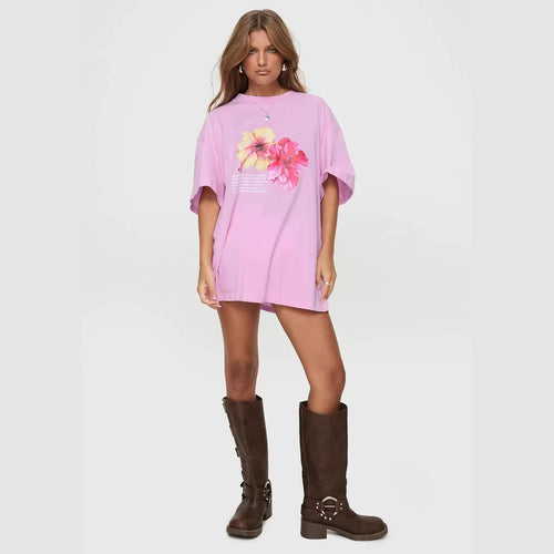 Australian floral print short sleeved T-shirt Princess Polly's new women's breathable and versatile 2025 summer top