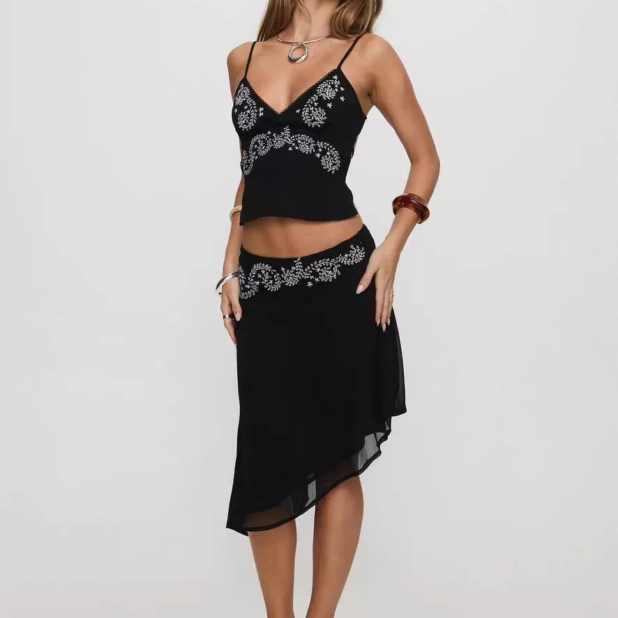 Princess Polly embroidered camisole dress, women's backless short skirt, vacation style, petite summer suit skirt