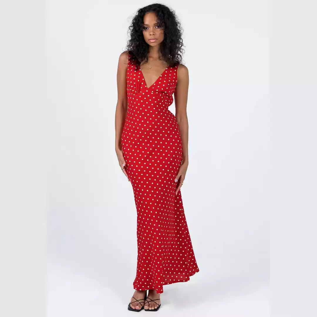 Princess Polly European spicy girl red polka dot retro texture waist cinching mini beach dress