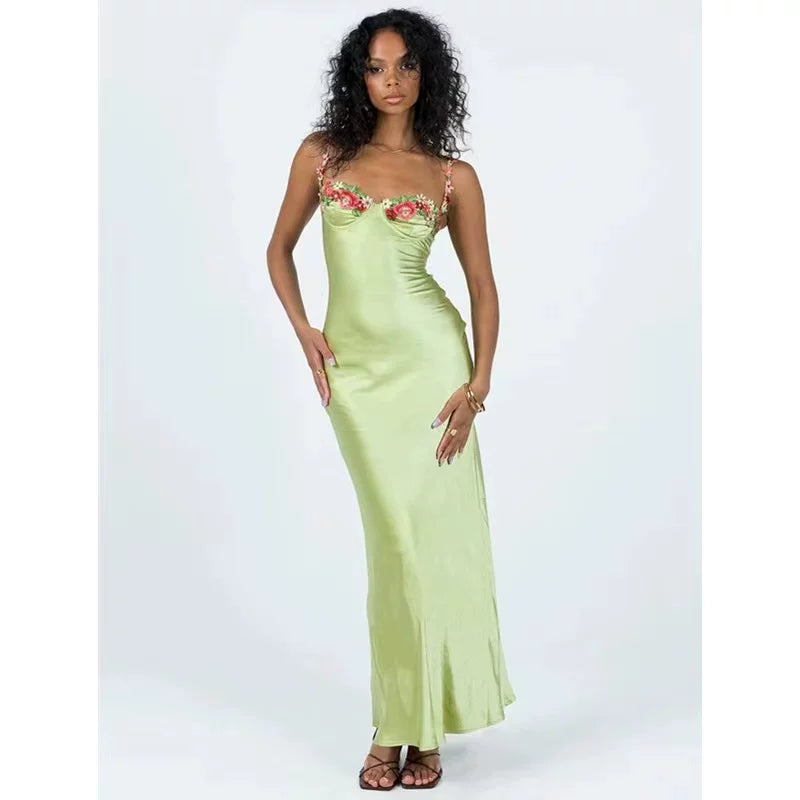 Princess Polly European and American hot girl sleeveless silk camisole dress embroidered flower wrapped skirt