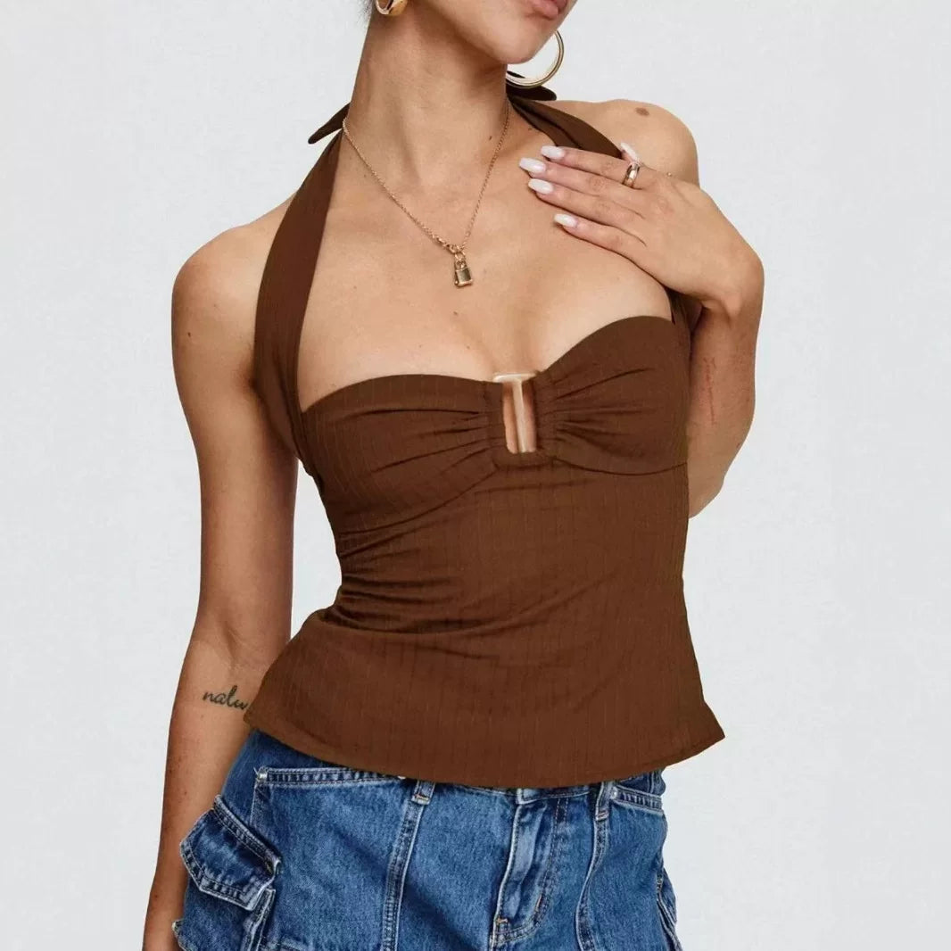 Princess Polly Jasmine Sauce Retro American Strap Hanging Neck Sleeveless Pink Strap Top Slimming Top