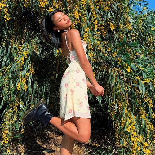 Princess Polly American Hot Girl Floral Swing Collar Back Strap A-line Strap Dress