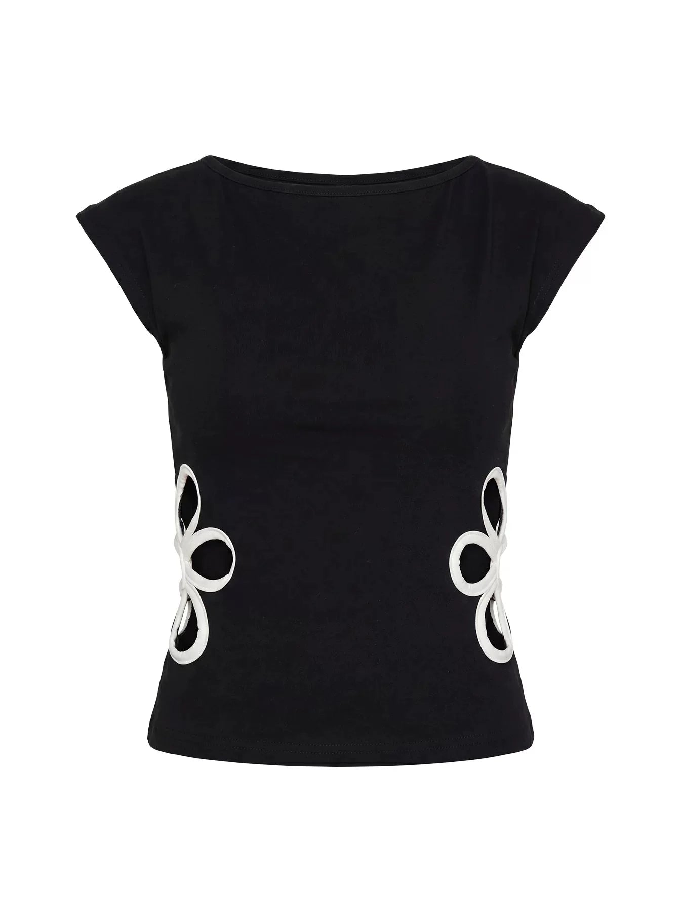 Princess Polly premium contrasting hollow flower sleeveless T-shirt top for slimming and body shaping
