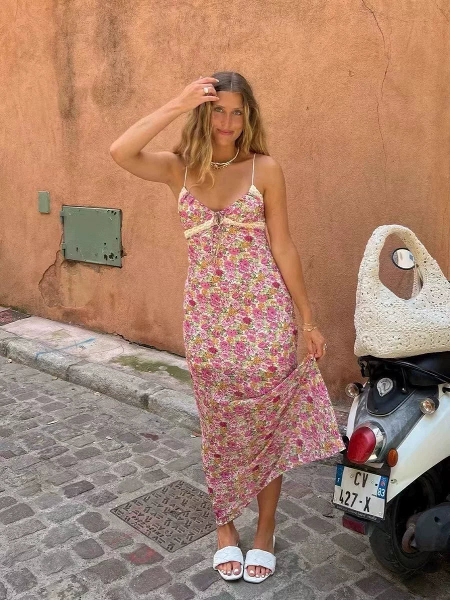 Princess Polly original European and American lace patchwork camisole dress sexy V-neck slim fit hip hugging long skirt