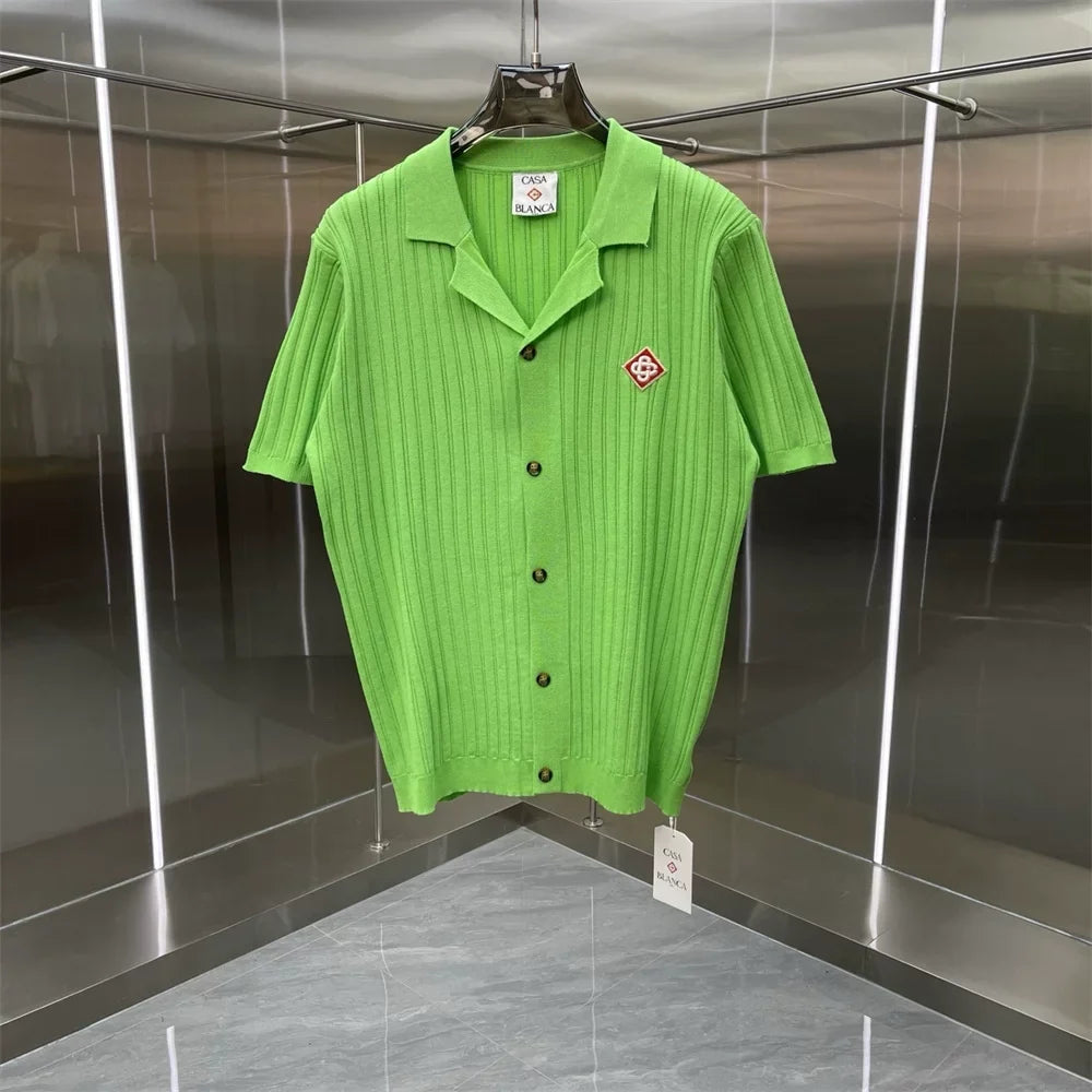 Casablanca Ribbed Knit Button-Down Shirt - Green