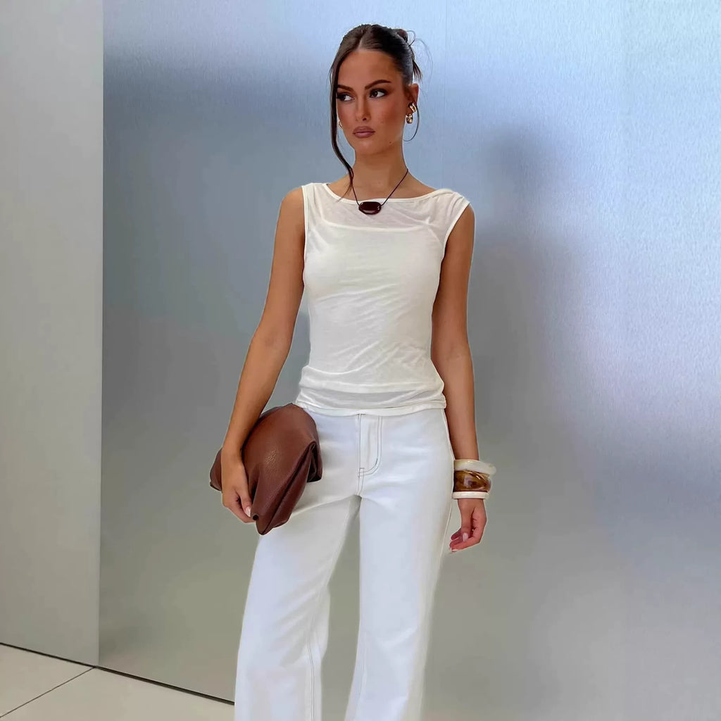 Princess Polly solid color, high-end, simple, versatile, casual style, slimming and slimming figure, sleeveless vest