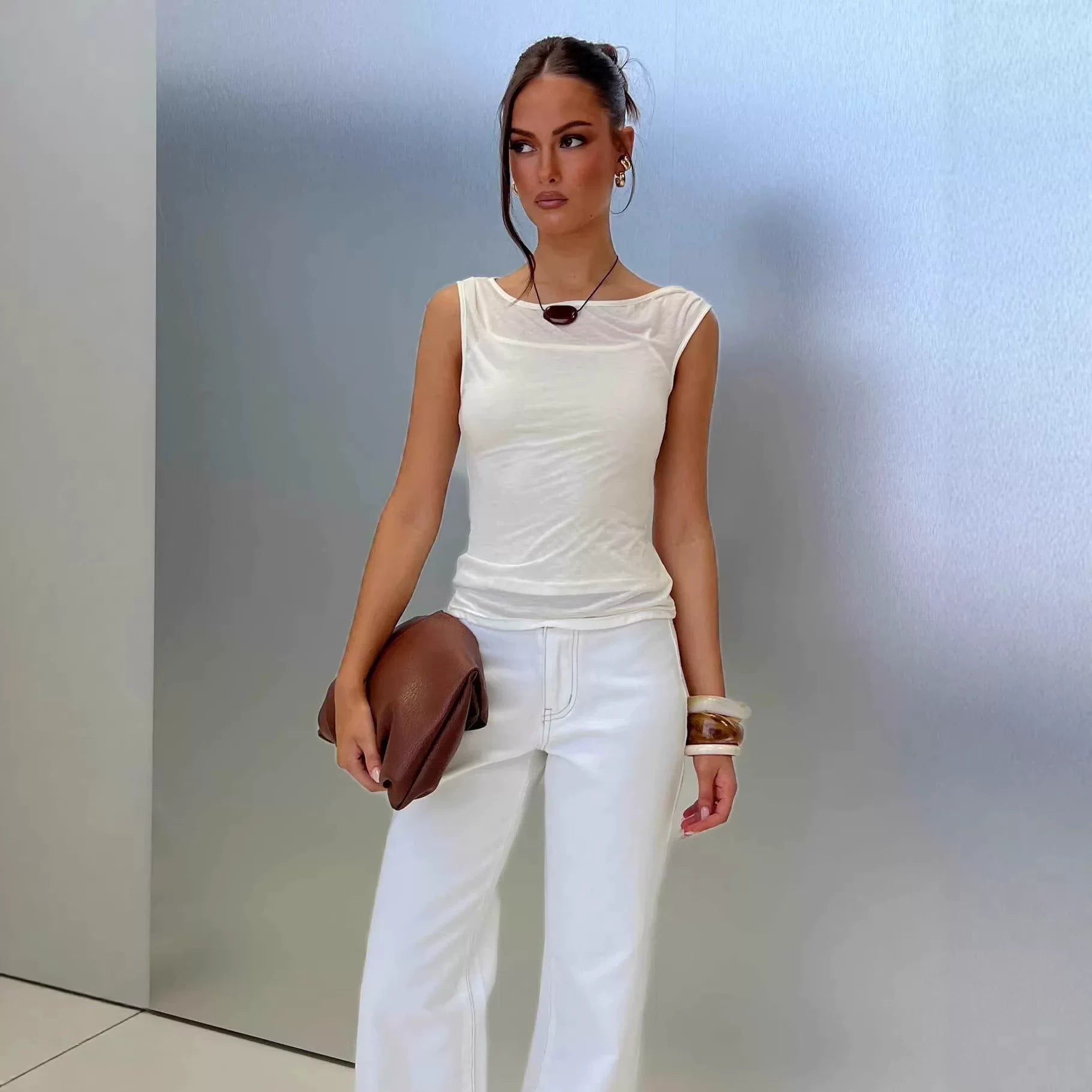 Princess Polly solid color, high-end, simple, versatile, casual style, slimming and slimming figure, sleeveless vest