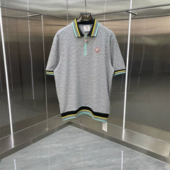 Casablanca Diamond Monogram Knit Polo Shirt - Heather Grey