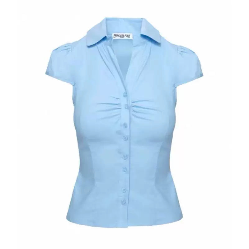 Princess Polly 25 Spring/Summer American Hot Girl Fold Waist Solid Color Comfortable Cotton Short sleeved Shirt Top