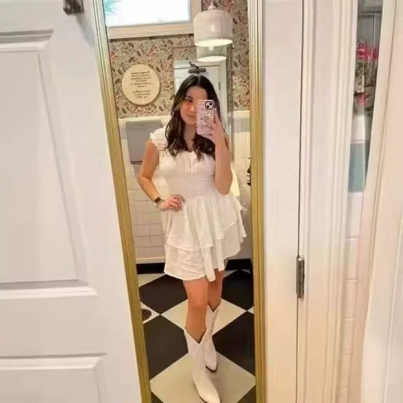 Princess Polly white off shoulder tight dress, Zhao Lusi's same slimming ruffled solid color dress