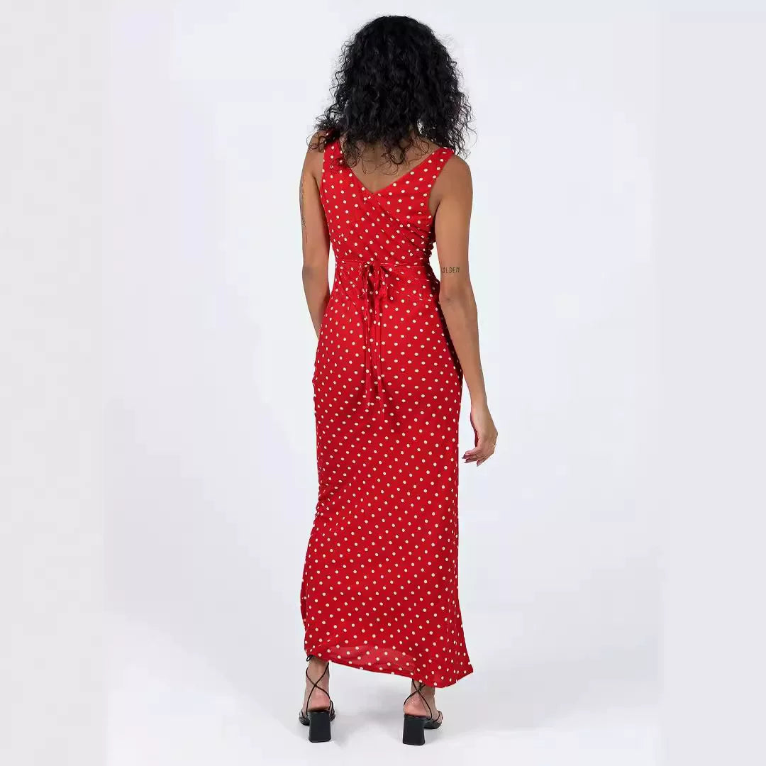 Princess Polly European spicy girl red polka dot retro texture waist cinching mini beach dress