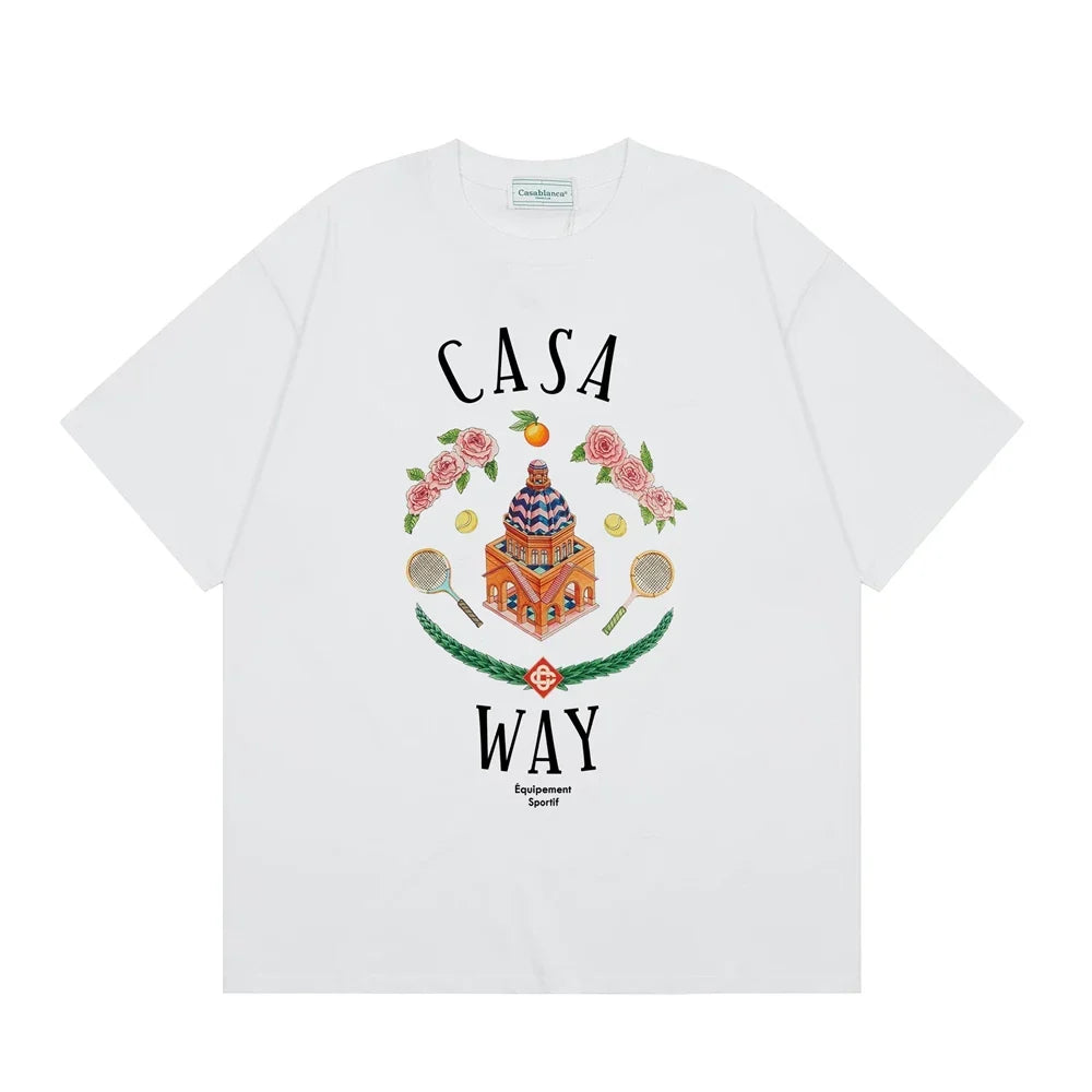 Casablanca "Casa Way" Architectural & Floral T-Shirt - White
