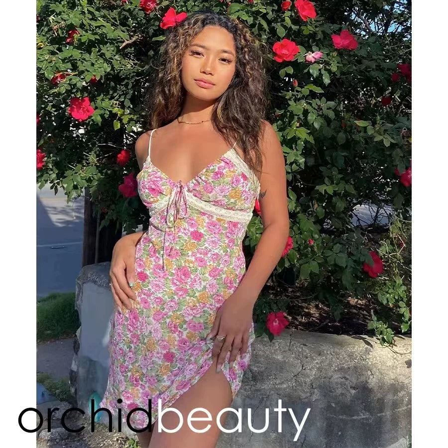 Princess Polly original European and American lace patchwork camisole dress sexy V-neck slim fit hip hugging long skirt