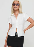Princess Polly's new Australian solid color casual versatile collared white shirt button short sleeved top