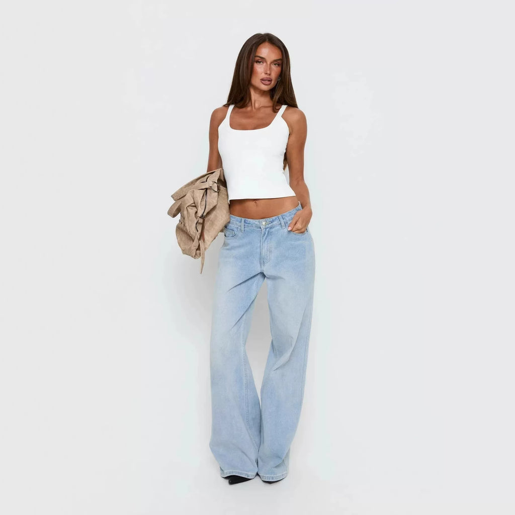 Princess Polly American style spicy girl casual simple and versatile white camisole vest seven quarter jeans