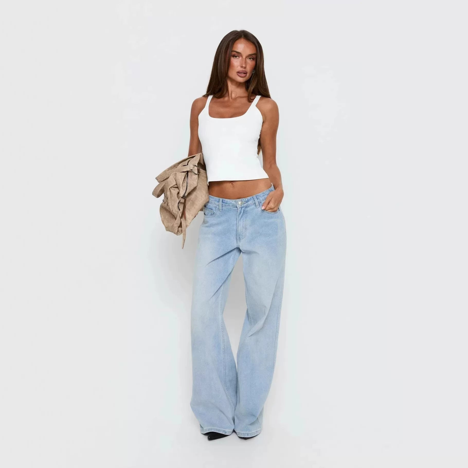 Princess Polly American style spicy girl casual simple and versatile white camisole vest seven quarter jeans