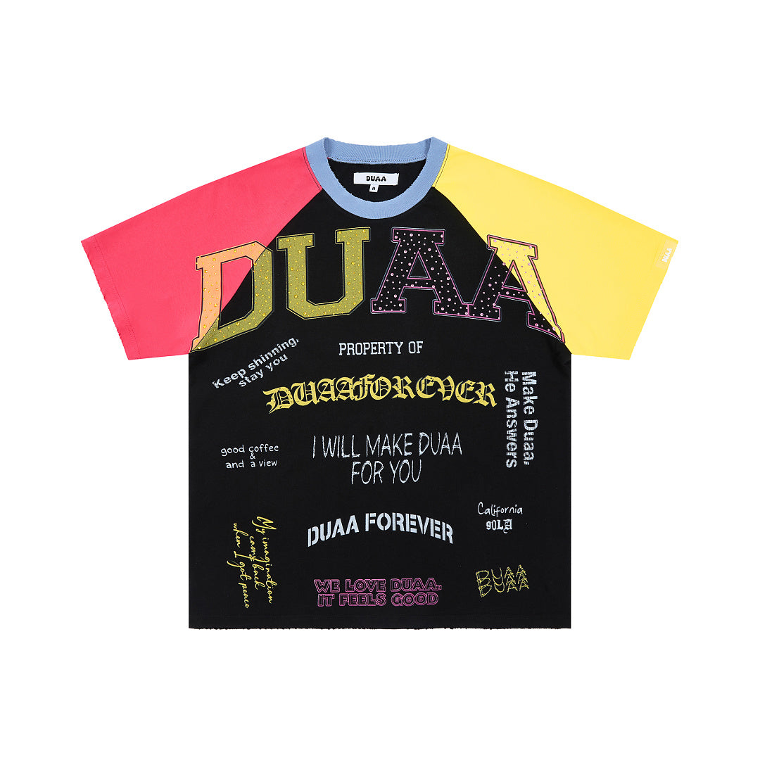 Color Block Raglan Letter Graphic Oversized T‑Shirt