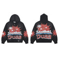 Black Vintage City Palm Tree Graphic Oversized Zip‑Up Hoodie