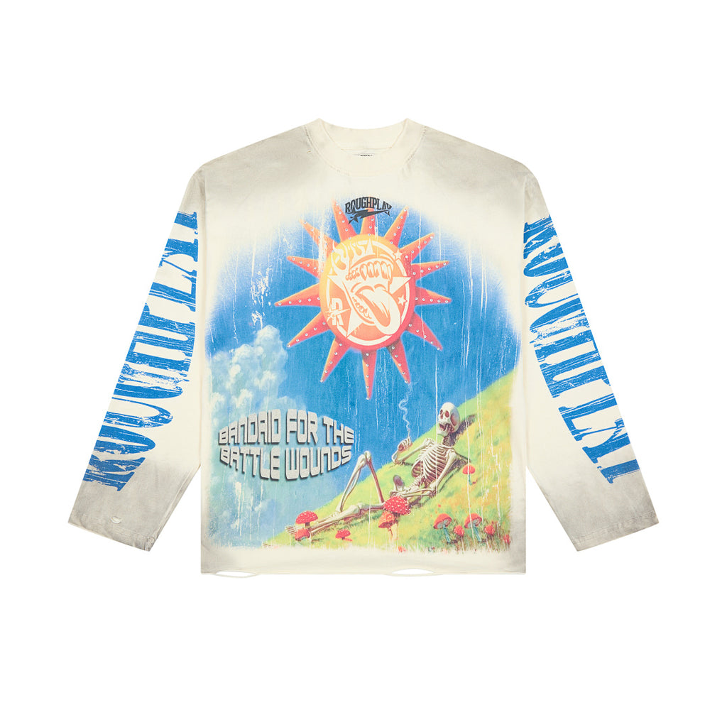 Vintage Sun Landscape Graphic Long Sleeve Tee Roughplay Oversized Streetwear T‑Shirt