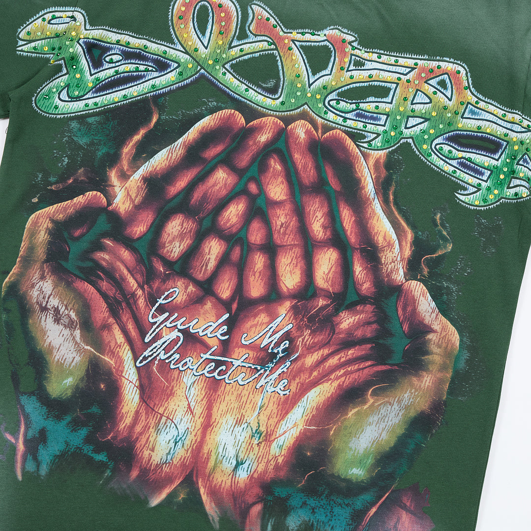 Dark Green Vintage Alien Monster Graphic Oversized T‑Shirt