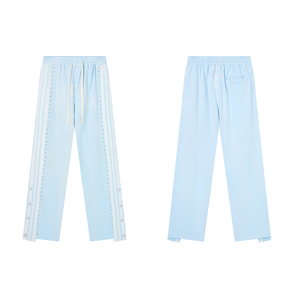 Light Blue Washed Side Stripe Gothic Letter DUAA Wide Leg Track Pants