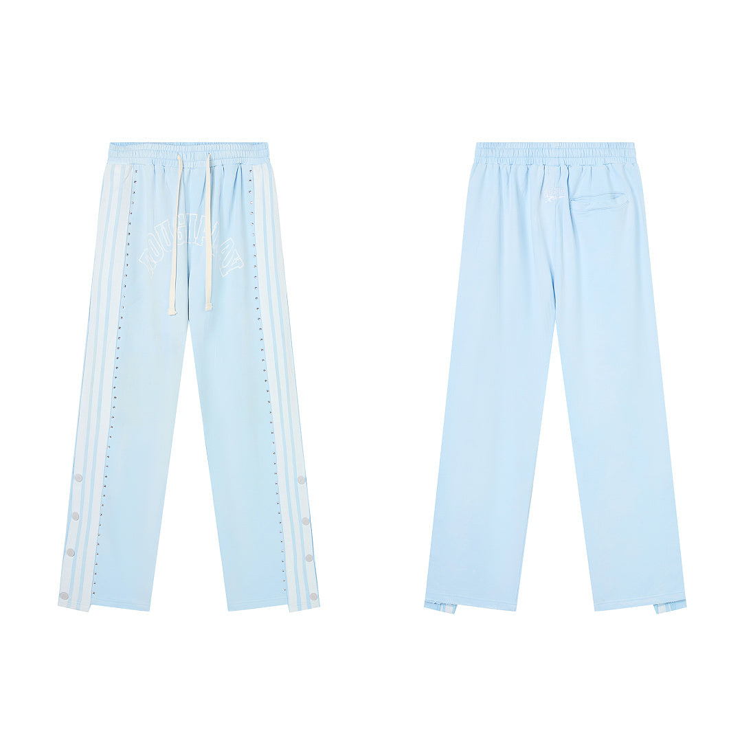 Light Blue Washed Side Stripe Gothic Letter DUAA Wide Leg Track Pants