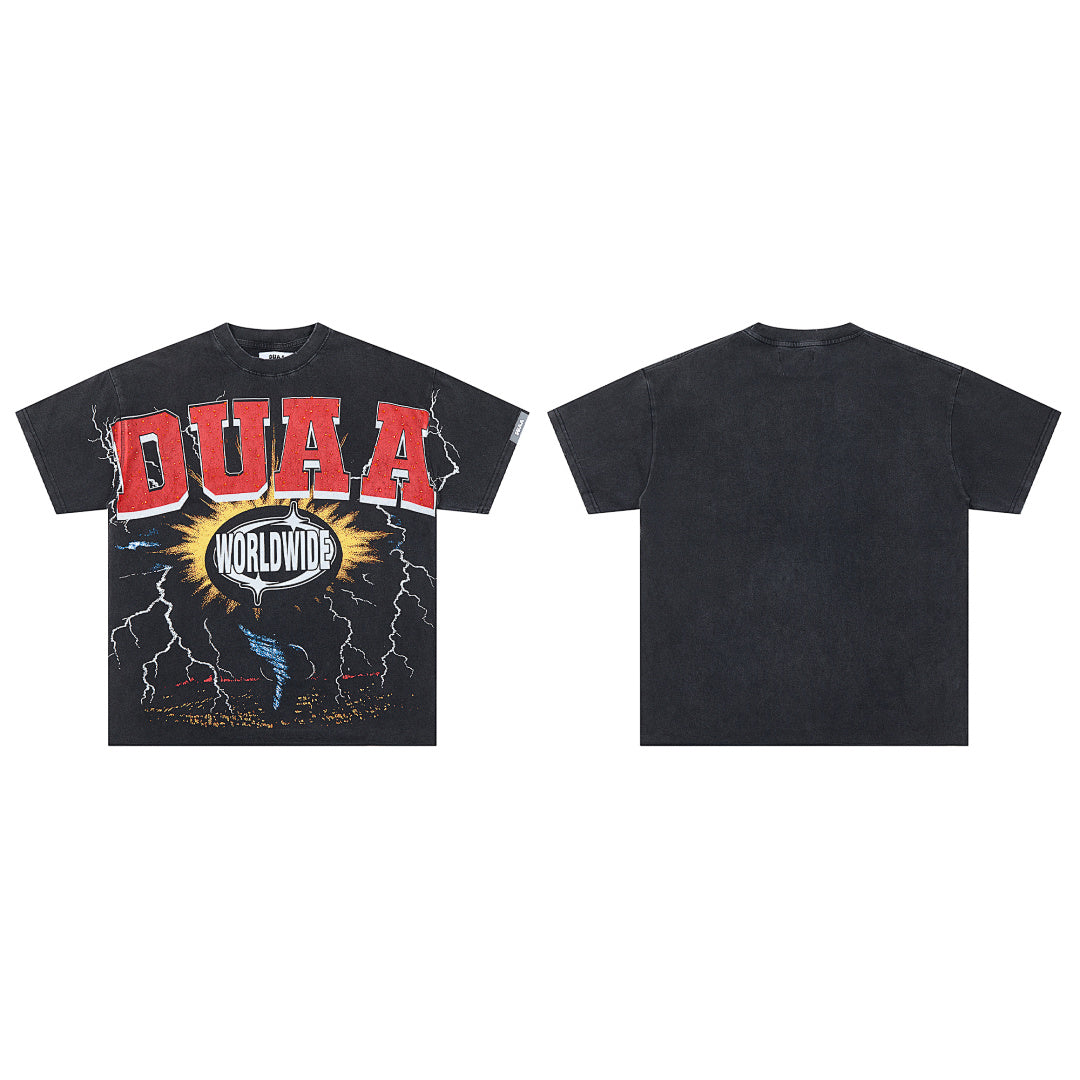 Black Vintage DUAA Worldwide Lightning Graphic Oversized T‑Shirt