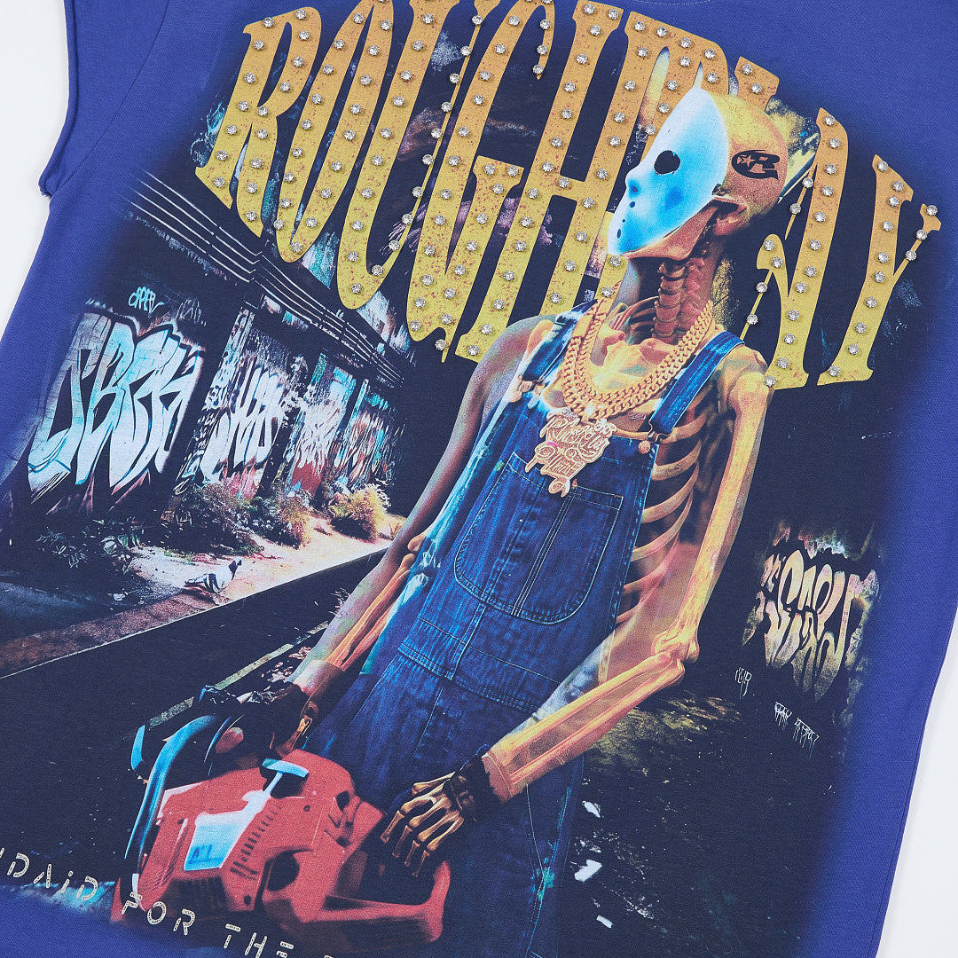 Vintage Blue Oversized Portrait Graphic Tee Roughplay Worldwide Streetwear T‑Shirt