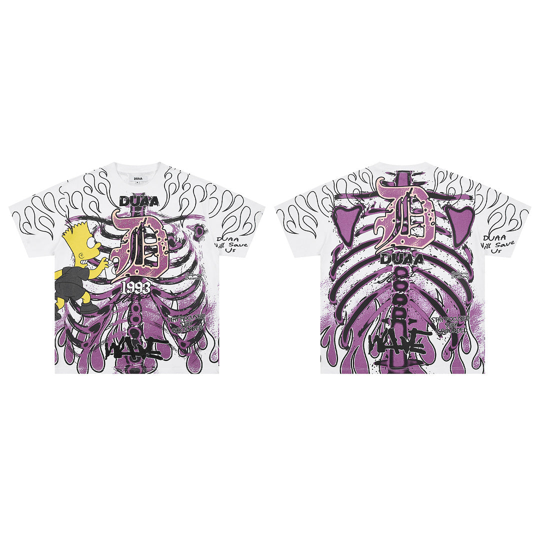 Vintage Washed Purple Skeleton Graphic Oversized T‑Shirt
