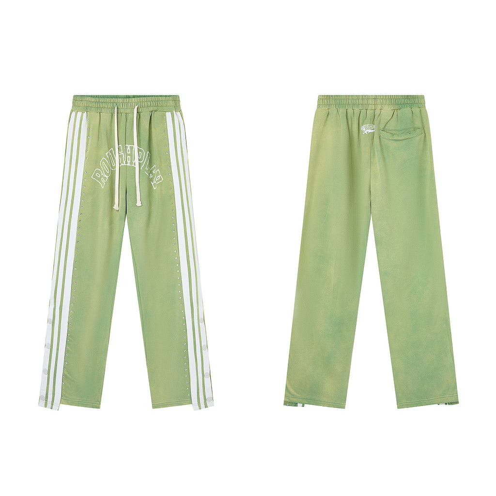 Green Washed Side Stripe Gothic Letter DUAA Wide Leg Track Pants
